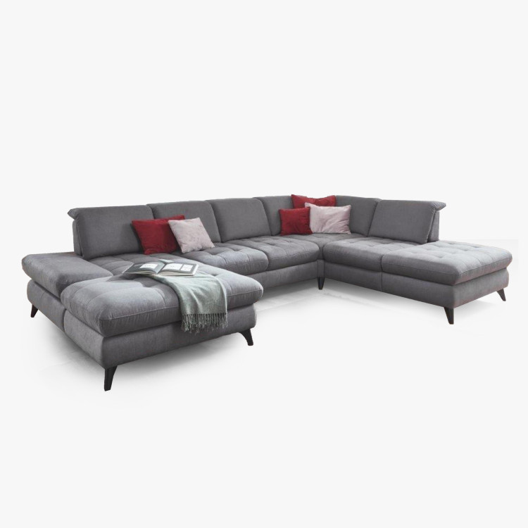 Sitzgarnitur Carolina in U-Form mit Funktionsmöglichkeiten, grau