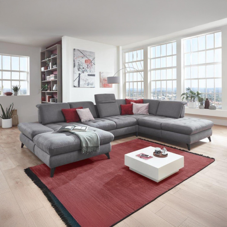 Sitzgarnitur Carolina in U-Form mit Funktionsmöglichkeiten, grau