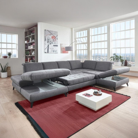 Sitzgarnitur Carolina in U-Form mit Funktionsmöglichkeiten, grau