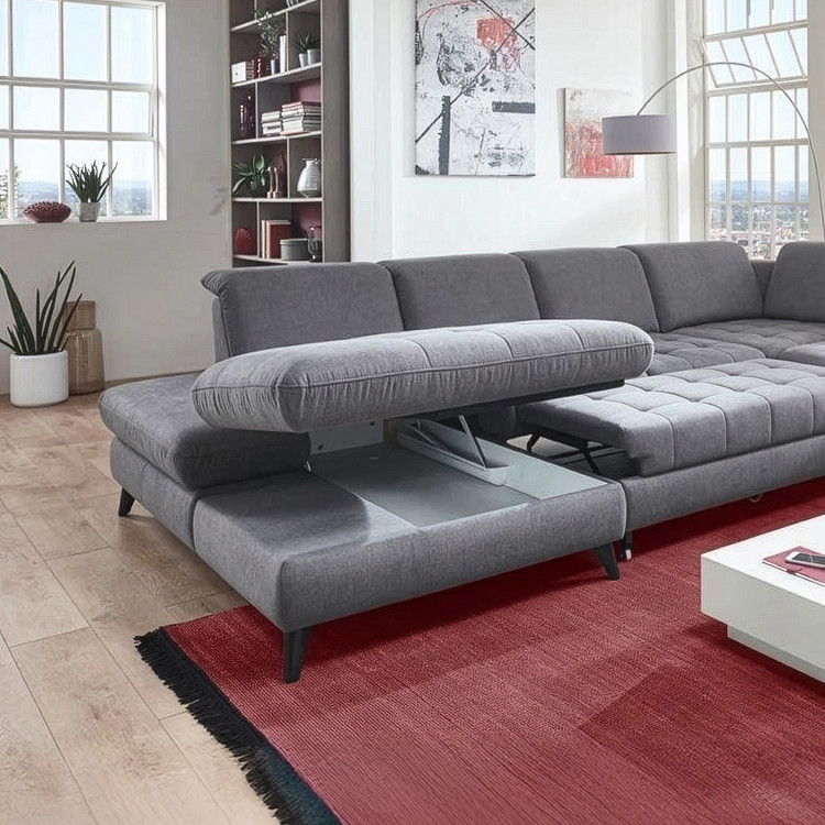 Sitzgarnitur Carolina in U-Form mit Funktionsmöglichkeiten, grau