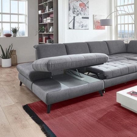 Sitzgarnitur Carolina in U-Form mit Funktionsmöglichkeiten, grau