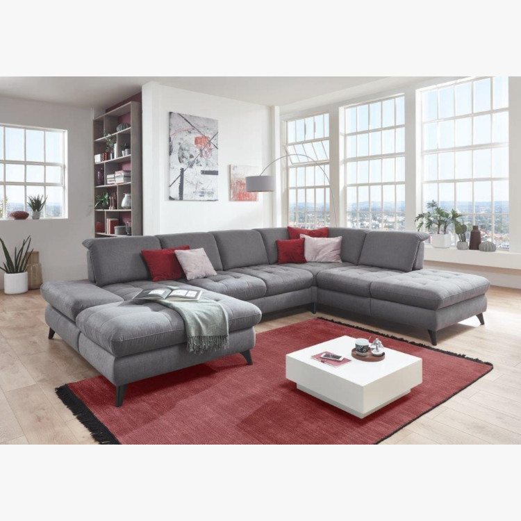 Sitzgarnitur Carolina in U-Form mit Funktionsmöglichkeiten, grau