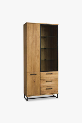 Hohe Eichevitrine mit schwarzen Metallbeinen Loft-Stil