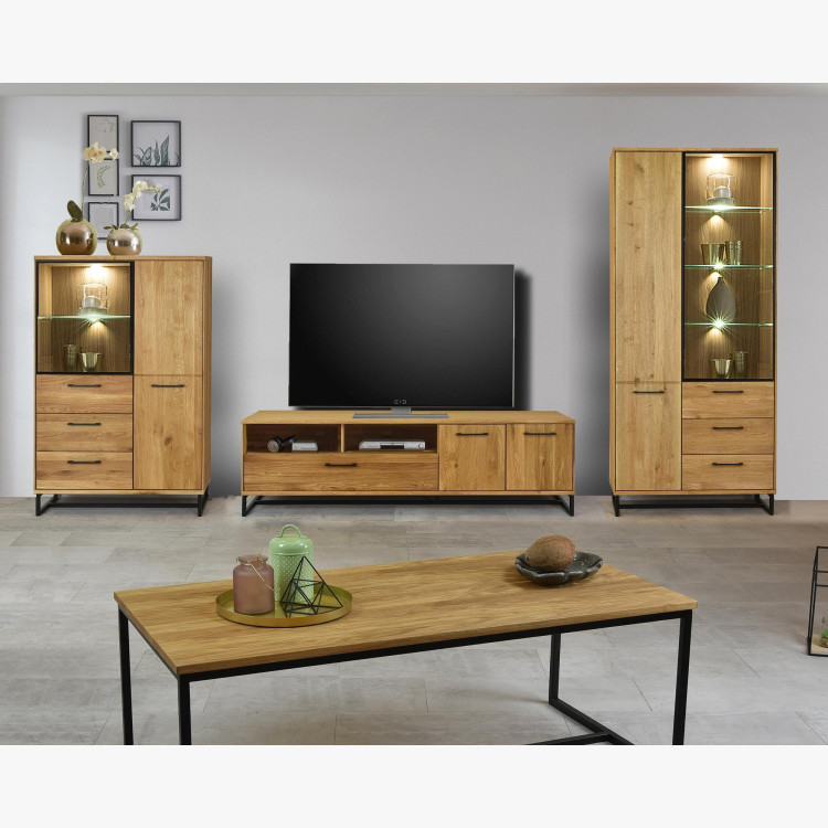 Wohnwand im Industriestil - Massivholz + Metallbeine Lagos