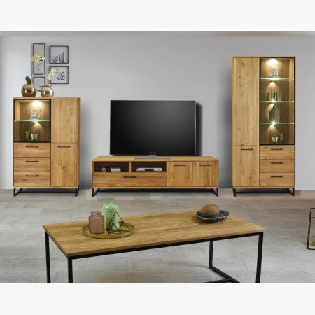 Wohnwand im Industriestil - Massivholz + Metallbeine Lagos