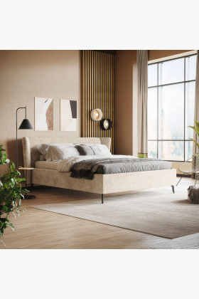 Moderne gepolstertes Bett mit Stauraum sandfarben, 180 × 200 cm 2