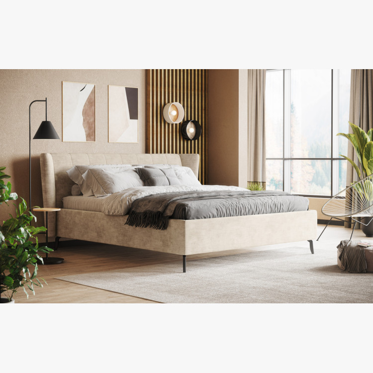 Moderne gepolstertes Bett mit Stauraum sandfarben, 180 × 200 cm