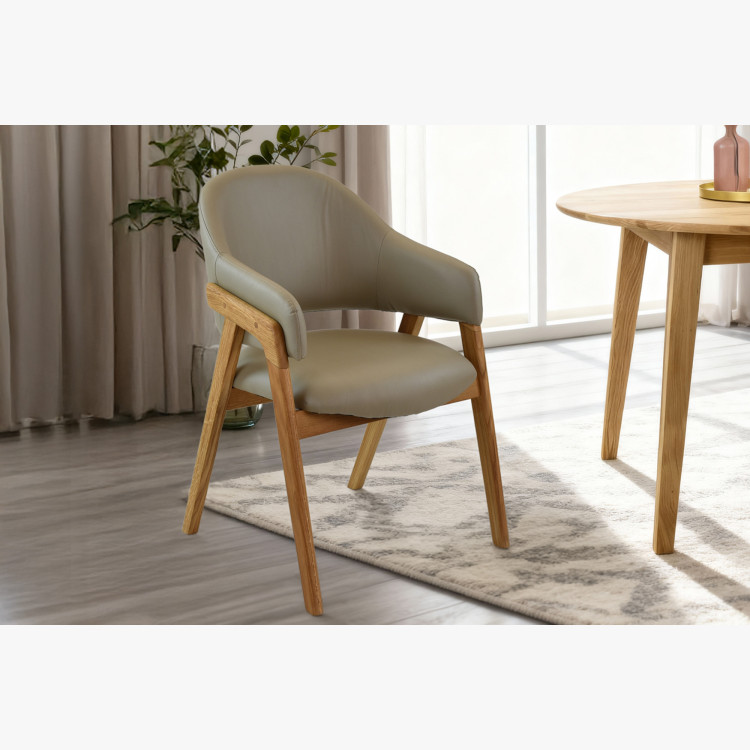 Eichenstuhl mit Armlehnen, grau-braun