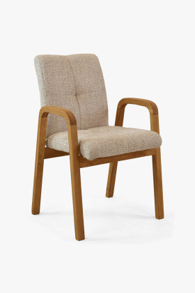 Eichenstuhl mit Armlehnen, gepolstert beige