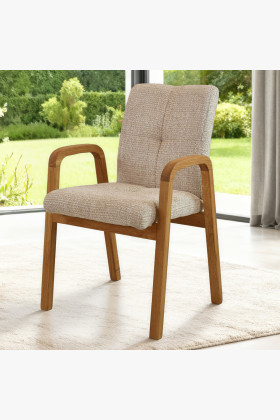 Eichenstuhl mit Armlehnen, gepolstert beige 2