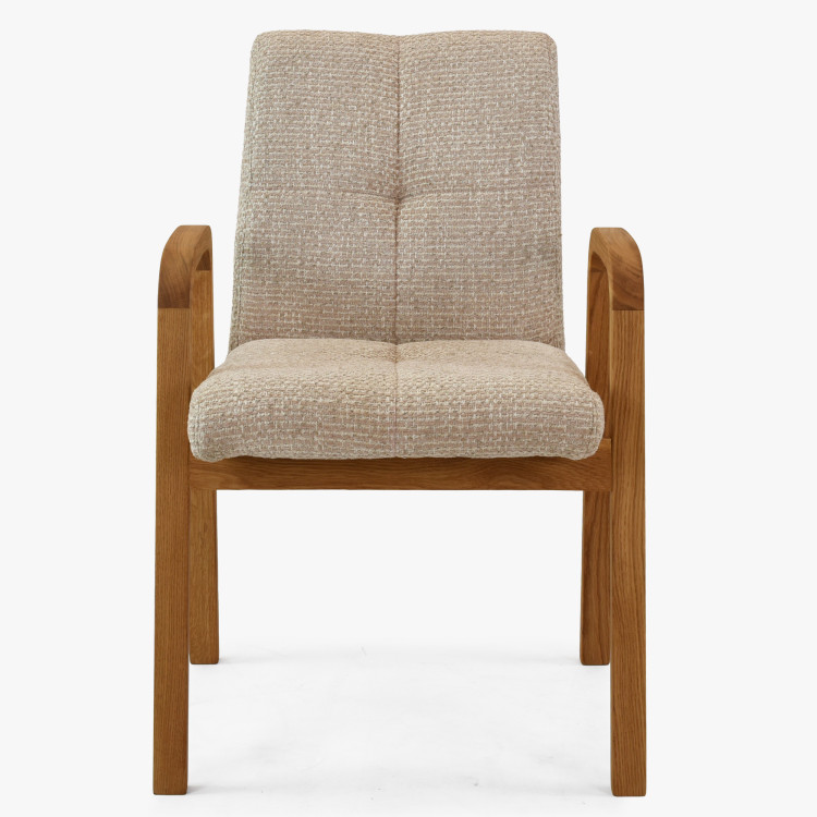 Eichenstuhl mit Armlehnen, gepolstert beige