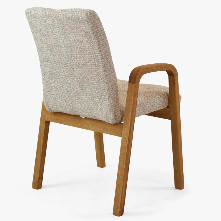 Eichenstuhl mit Armlehnen, gepolstert beige