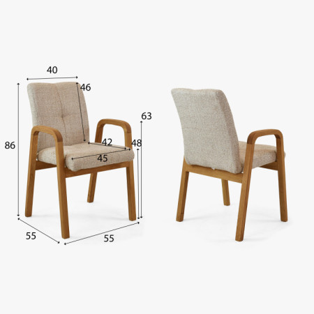 Eichenstuhl mit Armlehnen, gepolstert beige