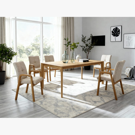 Eichenstuhl mit Armlehnen, gepolstert beige