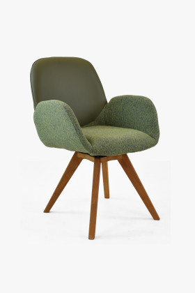 Eichen-Drehstuhl Epic mit Armlehnen Stoff-Leder grün