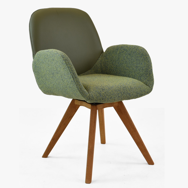 Dubové drehbarer Sessel, Stoff + Leder grün