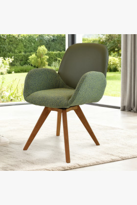 Dubové drehbarer Sessel, Stoff + Leder grün 2
