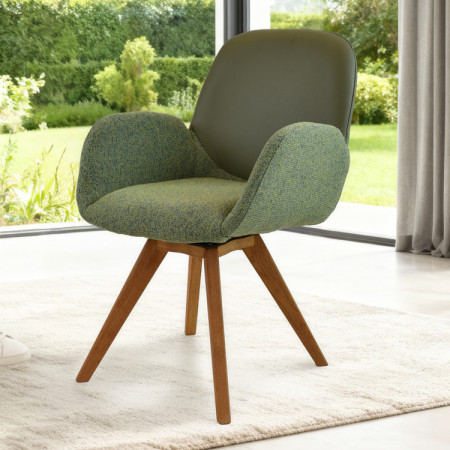Dubové drehbarer Sessel, Stoff + Leder grün