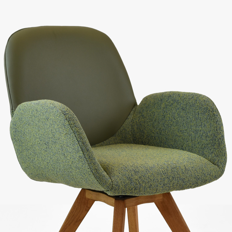 Dubové drehbarer Sessel, Stoff + Leder grün