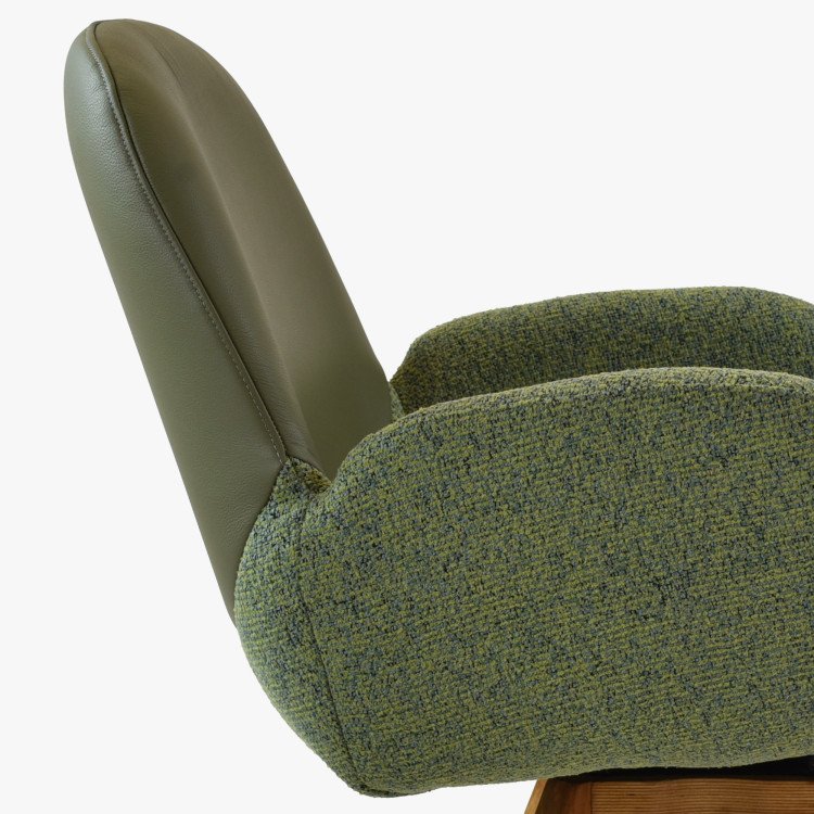 Dubové drehbarer Sessel, Stoff + Leder grün