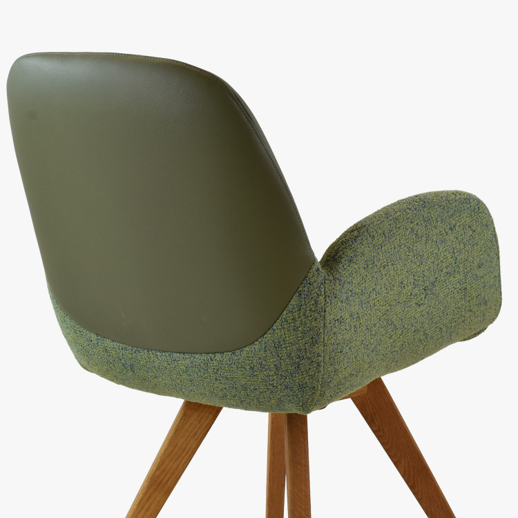 Dubové drehbarer Sessel, Stoff + Leder grün