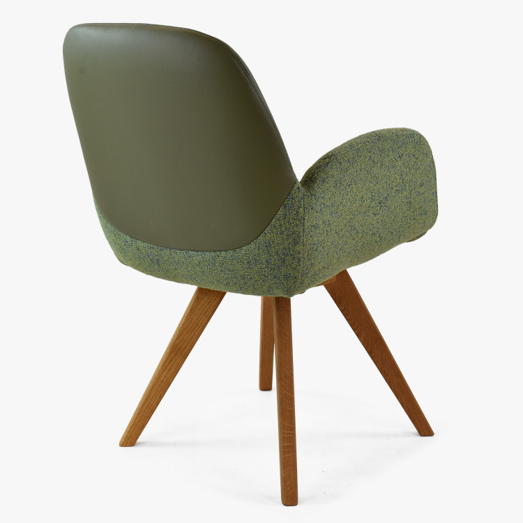 Dubové drehbarer Sessel, Stoff + Leder grün