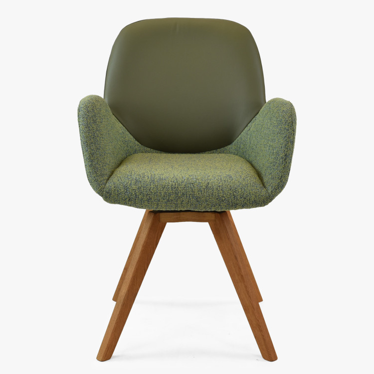 Dubové drehbarer Sessel, Stoff + Leder grün