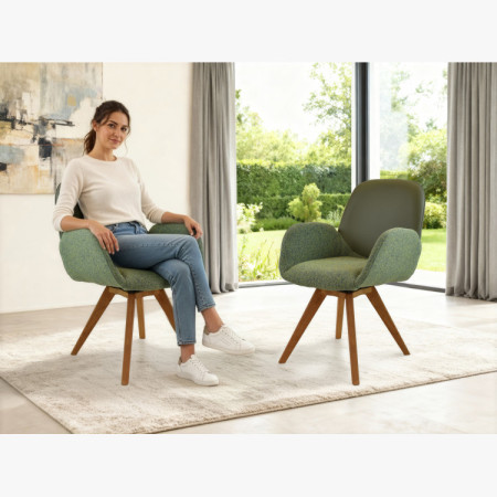 Dubové drehbarer Sessel, Stoff + Leder grün
