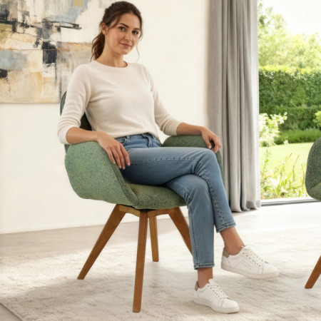 Dubové drehbarer Sessel, Stoff + Leder grün