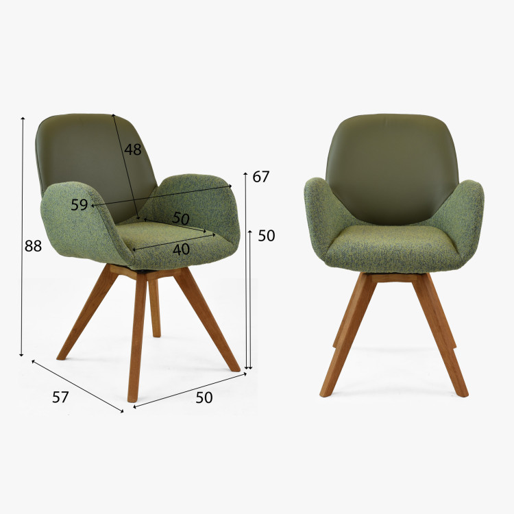 Dubové drehbarer Sessel, Stoff + Leder grün