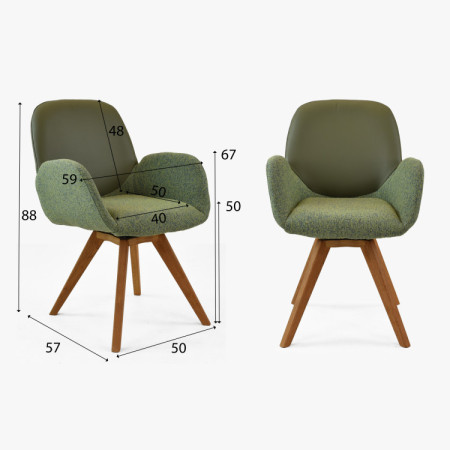 Dubové drehbarer Sessel, Stoff + Leder grün