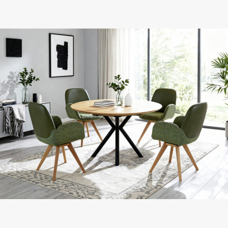 Dubové drehbarer Sessel, Stoff + Leder grün