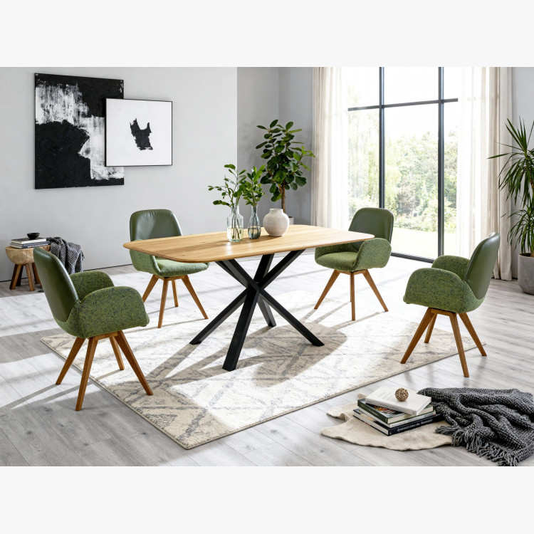 Dubové drehbarer Sessel, Stoff + Leder grün