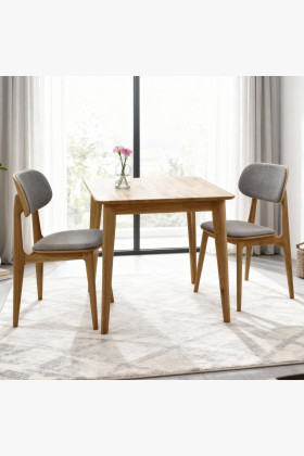 Esszimmer-Set 2 Personen Eiche massiv Tisch 75x75 cm grau