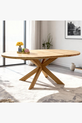 Rozklappbarer runder Esstisch aus massivem Eichenholz, Holger 120 cm 2