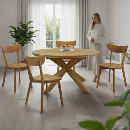 Rozklappbarer runder Esstisch aus massivem Eichenholz, Holger 120 cm