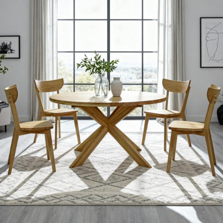 Rozklappbarer runder Esstisch aus massivem Eichenholz, Holger 120 cm