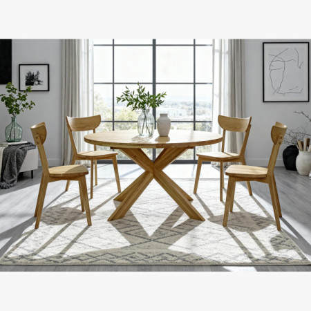 Rozklappbarer runder Esstisch aus massivem Eichenholz, Holger 120 cm