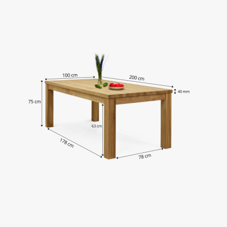 Massiver Eichen-Esstisch 200 x 100 cm