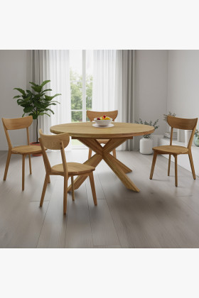 Runder ausziehbarer Tisch und 4 Stühle aus Holz 2