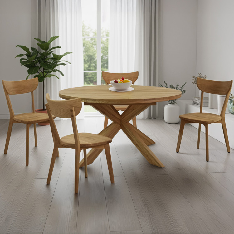 Runder ausziehbarer Tisch und 4 Stühle aus Holz