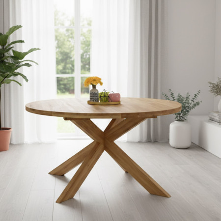 Runder ausziehbarer Tisch und 4 Stühle aus Holz