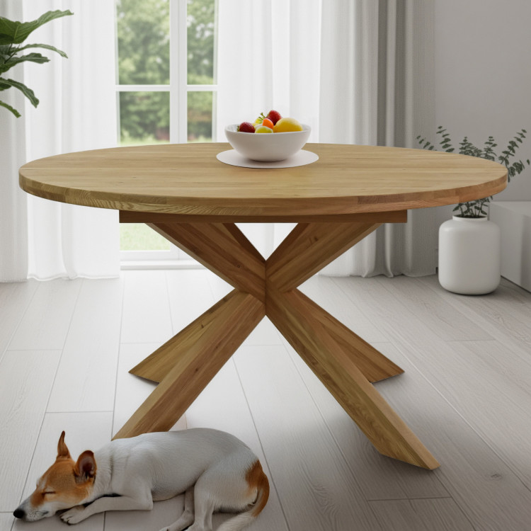 Runder ausziehbarer Tisch und 4 Stühle aus Holz