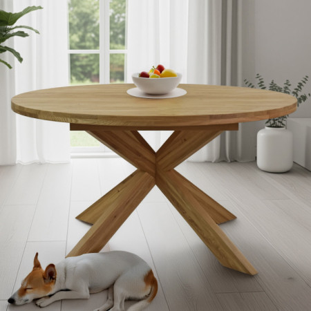 Runder ausziehbarer Tisch und 4 Stühle aus Holz