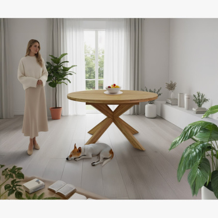 Runder ausziehbarer Tisch und 4 Stühle aus Holz