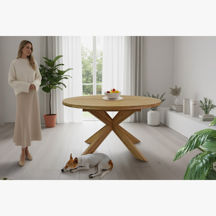 Runder ausziehbarer Tisch und 4 Stühle aus Holz