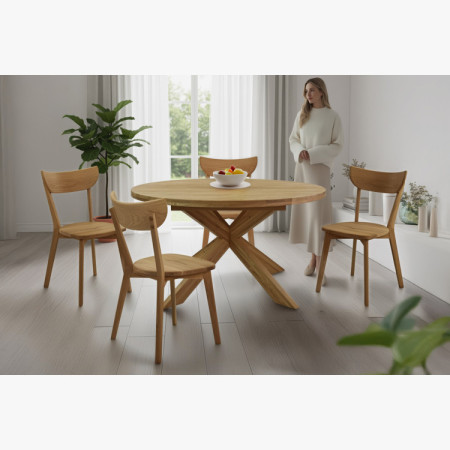 Runder ausziehbarer Tisch und 4 Stühle aus Holz