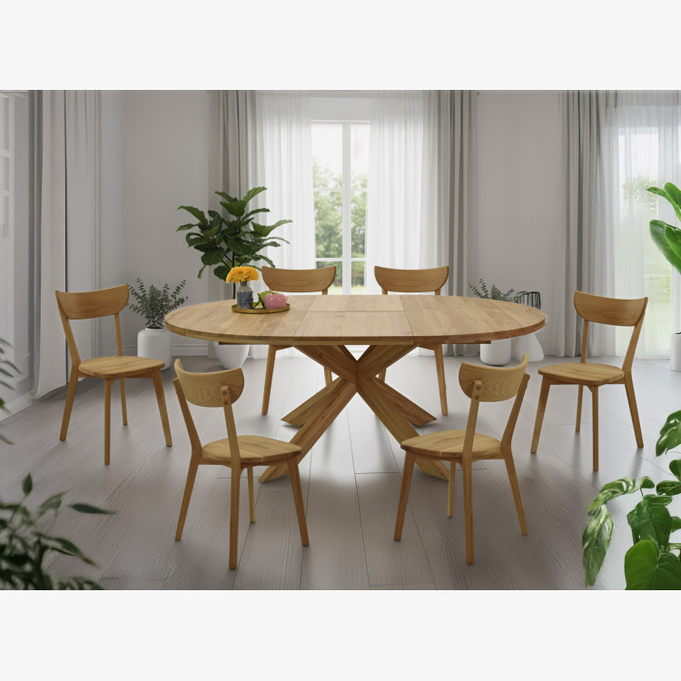 Runder ausziehbarer Tisch und 4 Stühle aus Holz