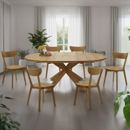 Runder ausziehbarer Tisch und 4 Stühle aus Holz