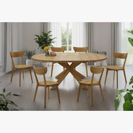 Runder ausziehbarer Tisch und 4 Stühle aus Holz